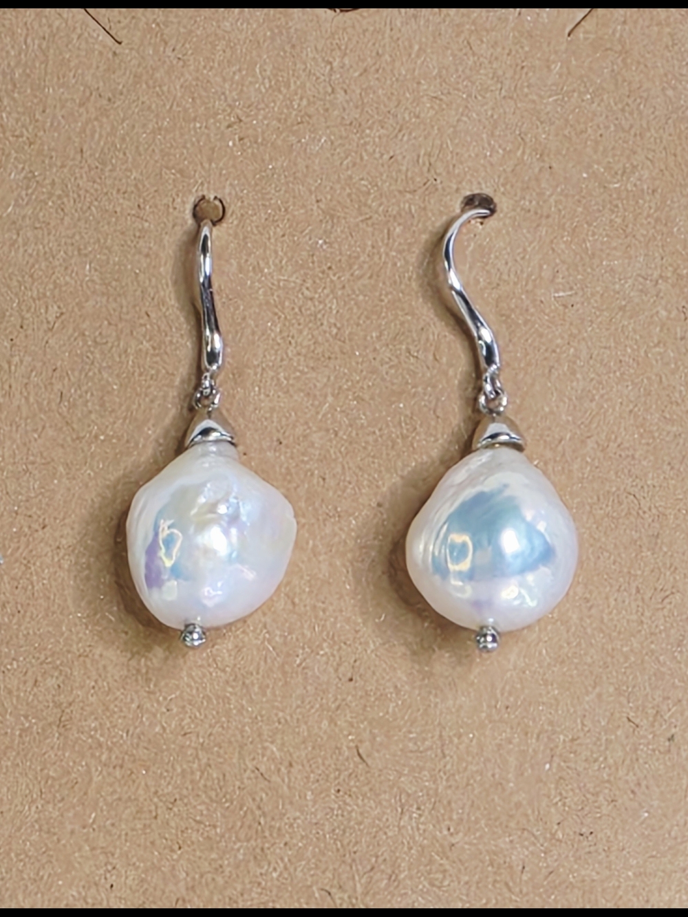 Baroque Pearl Dangle Earrings Glass Sterling Silver Hooks